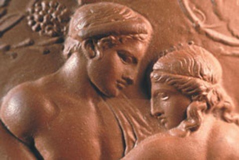 Lovers shown on Arretine Vase. Attribution: Photograph by Roger Dalladay (c)CSCP